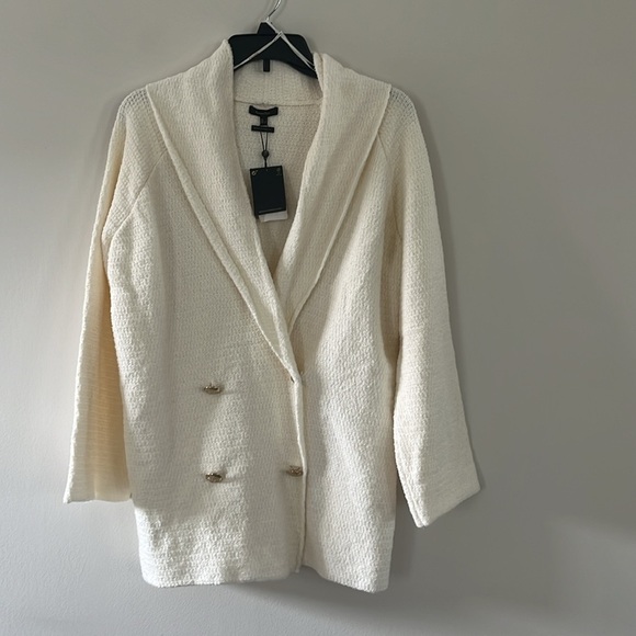 Massimo Dutti Weave Textured Wrap Cardigan With Gold Buttons Ivory Cream Sz S/M - Picture 14 of 15